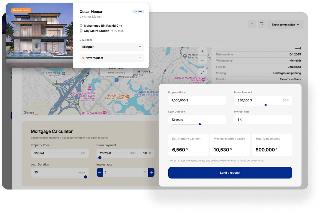 Real estate agent using mortgage payment calculator with client in UAE